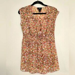 Allison Morgan Pink Cream Floral Top Cap Sleeve Scoop Neck